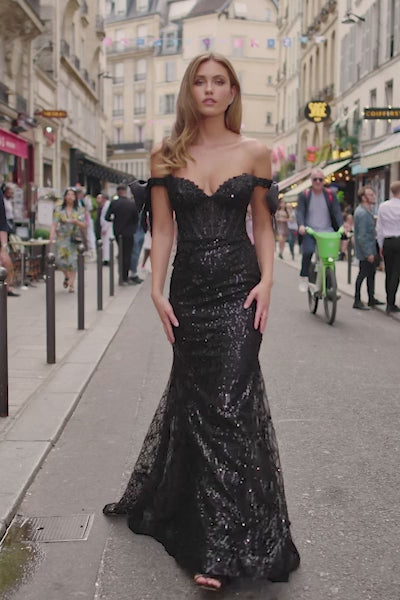 Sherri Hill 57012 sequin lace off the shoulder fitted gown video