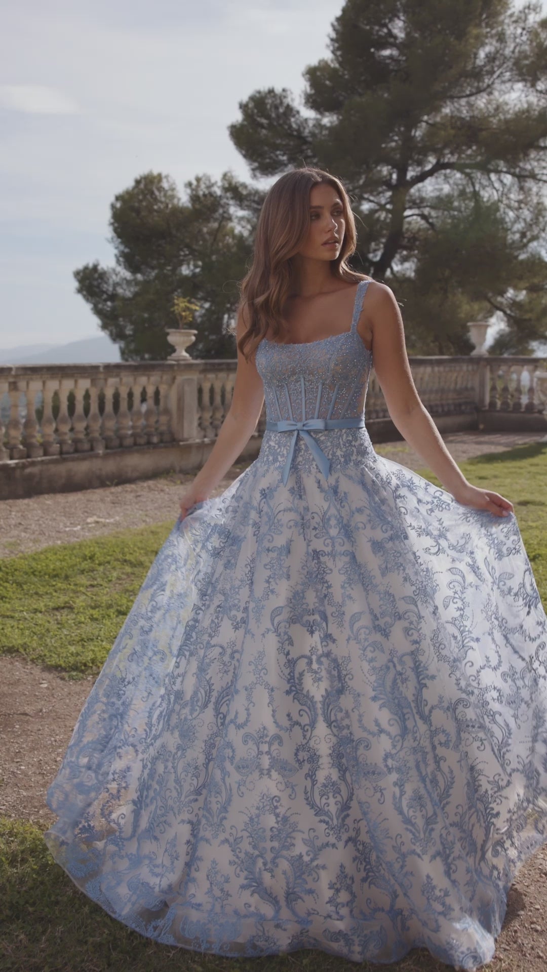 Sherri Hill 57058 fitted floral embroidered lace ball gown video