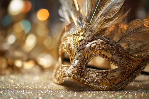 A gold and white masquerade mask for prom 2026.