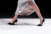  long flowing shiny skirt and black high heels, Sherri Hill NYFW 2012