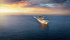 A panoramic aerial view of a cruise ship.