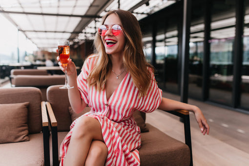 fair-haired girl spending summer day in restaurant, Summer Cocktail Attire