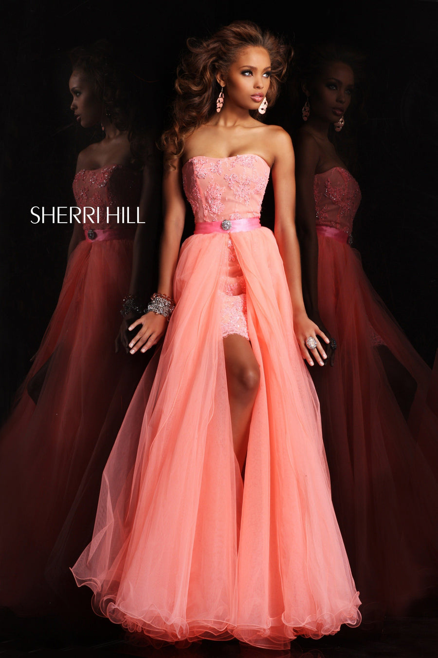 Sherri Hill style 21165 in fuchsia, Strapless Beaded Chiffon Gown