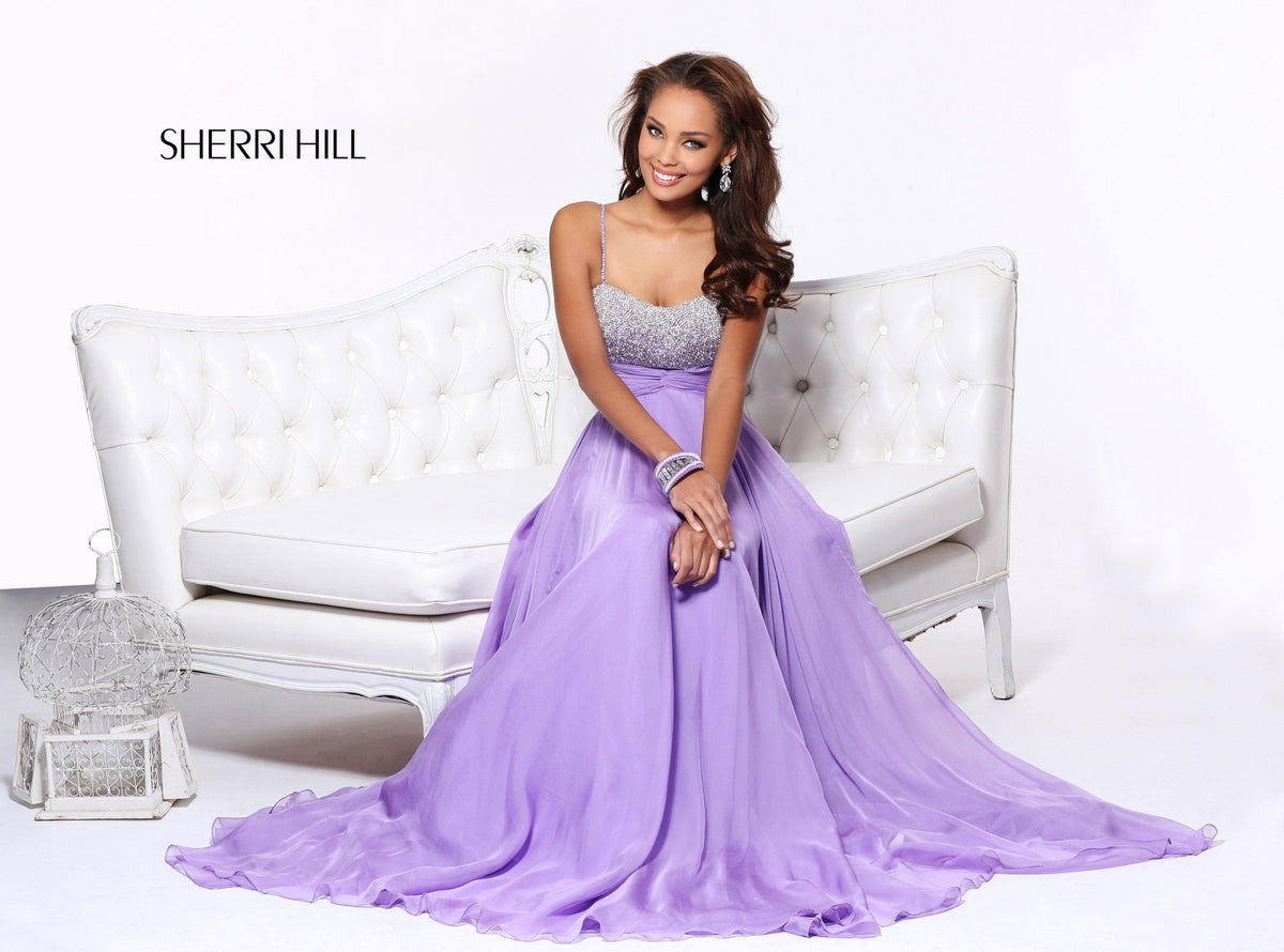 Sherri Hill 1551 strapless beaded bodice chiffon gown