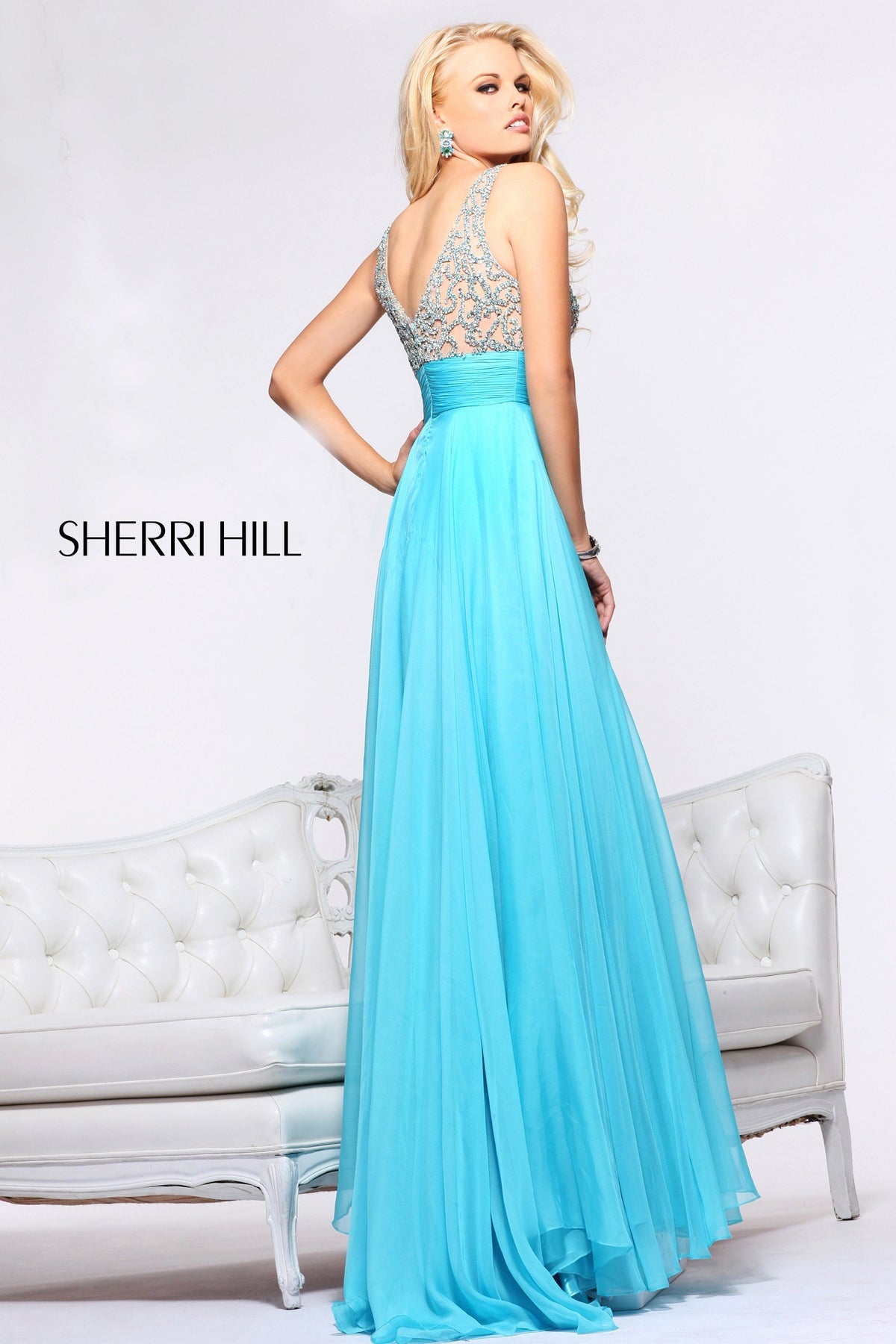 Sherri Hill 1563 one-shoulder beaded chiffon gown