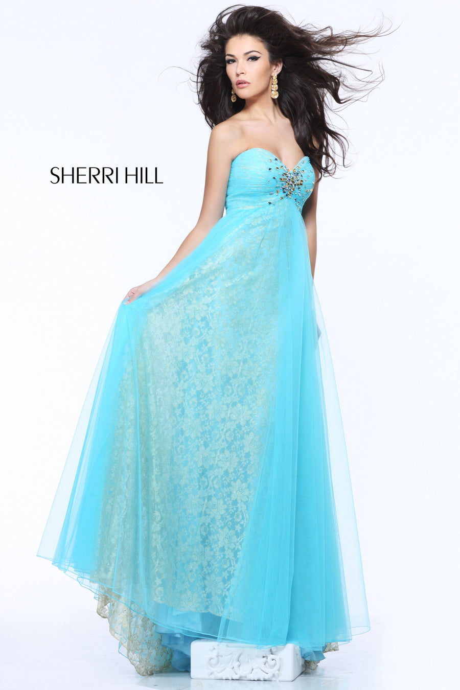 Sherri Hill style 1587 in ivory/gold, Strapless Beaded Tulle Gown