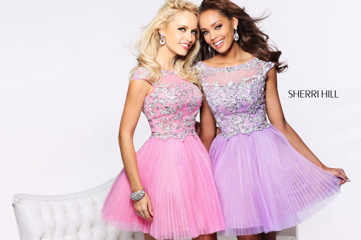 Sherri Hill 21032 cap-sleeve lace cocktail dress