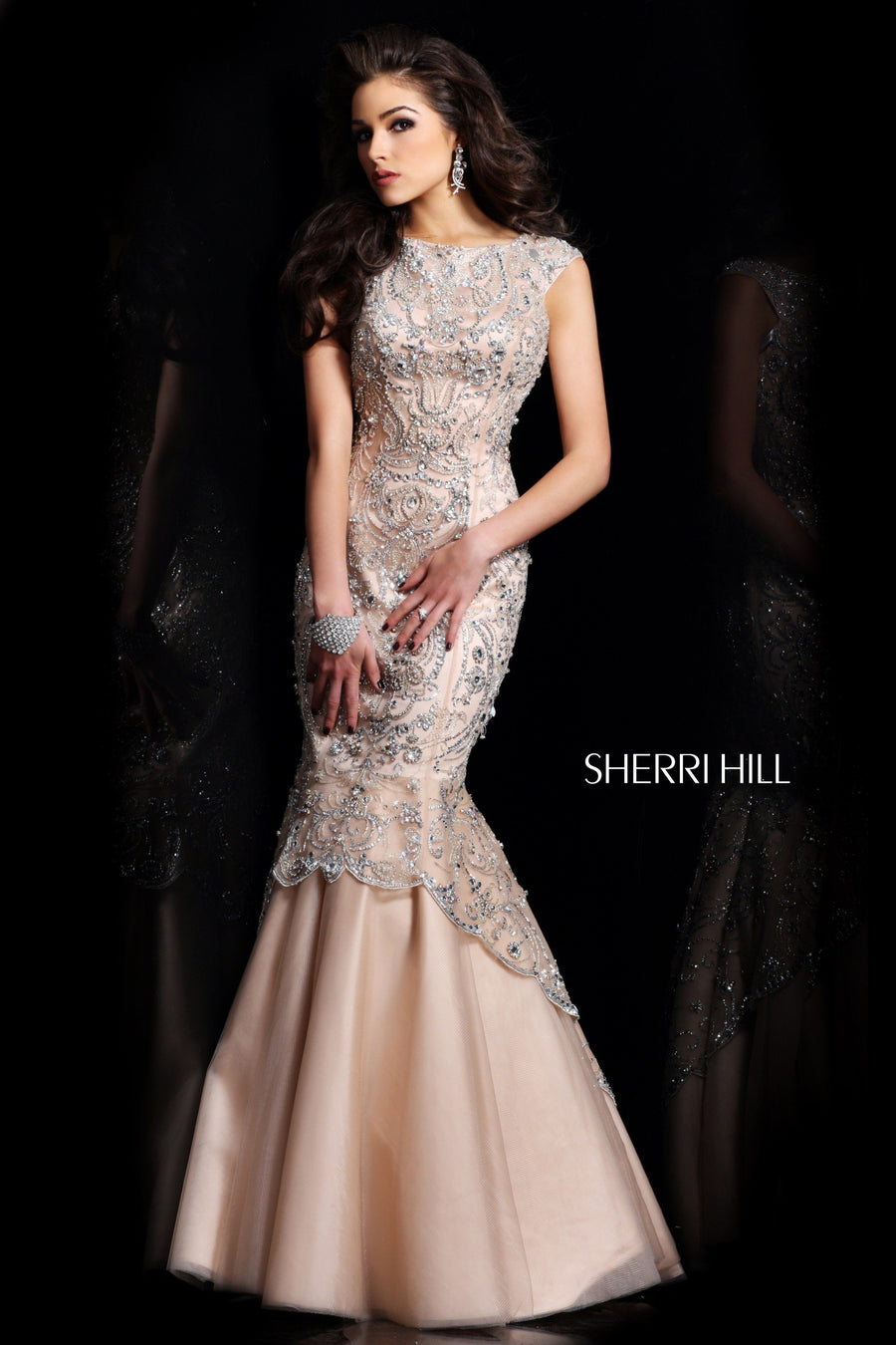 Sherri Hill style 21051 in nude/silver