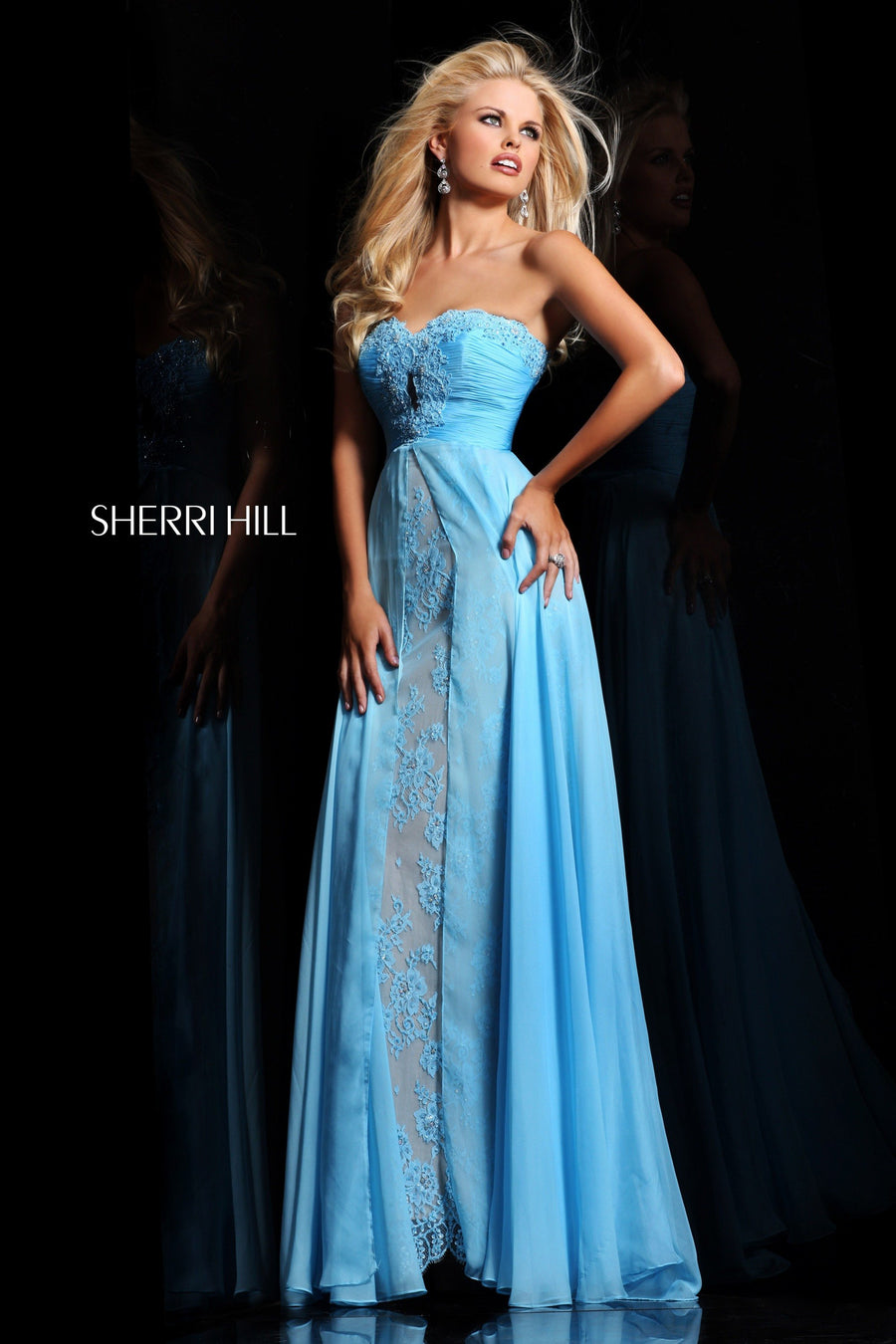 Sherri Hill style 21088 in blue/nude, Strapless Beaded Tulle Gown