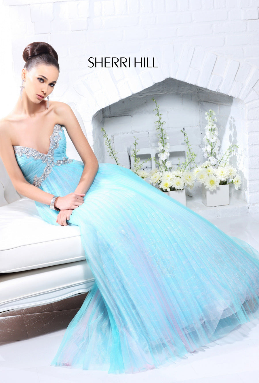 Sherri Hill style 21111 in aqua/pink, Sweetheart Beaded Tulle Ball Gown