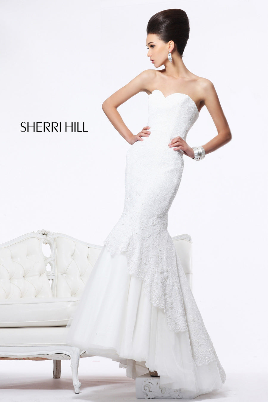 Sherri Hill style 21115 in ivory, Strapless Mermaid Gown