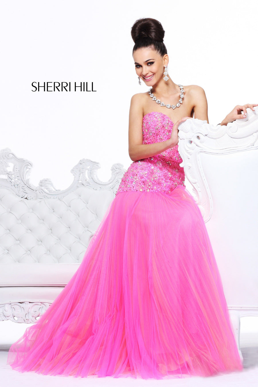 Sherri Hill style 21120 in orange/nude, Sweetheart Beaded Tulle Ball Gown