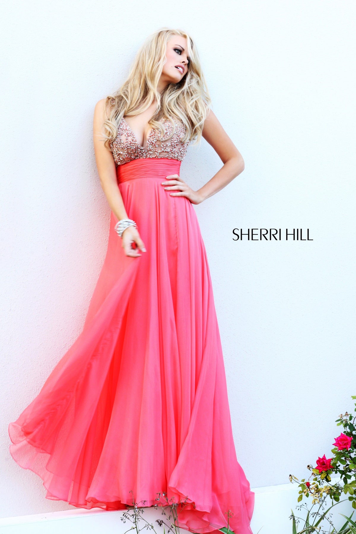 Sherri Hill 1563 one-shoulder beaded chiffon gown