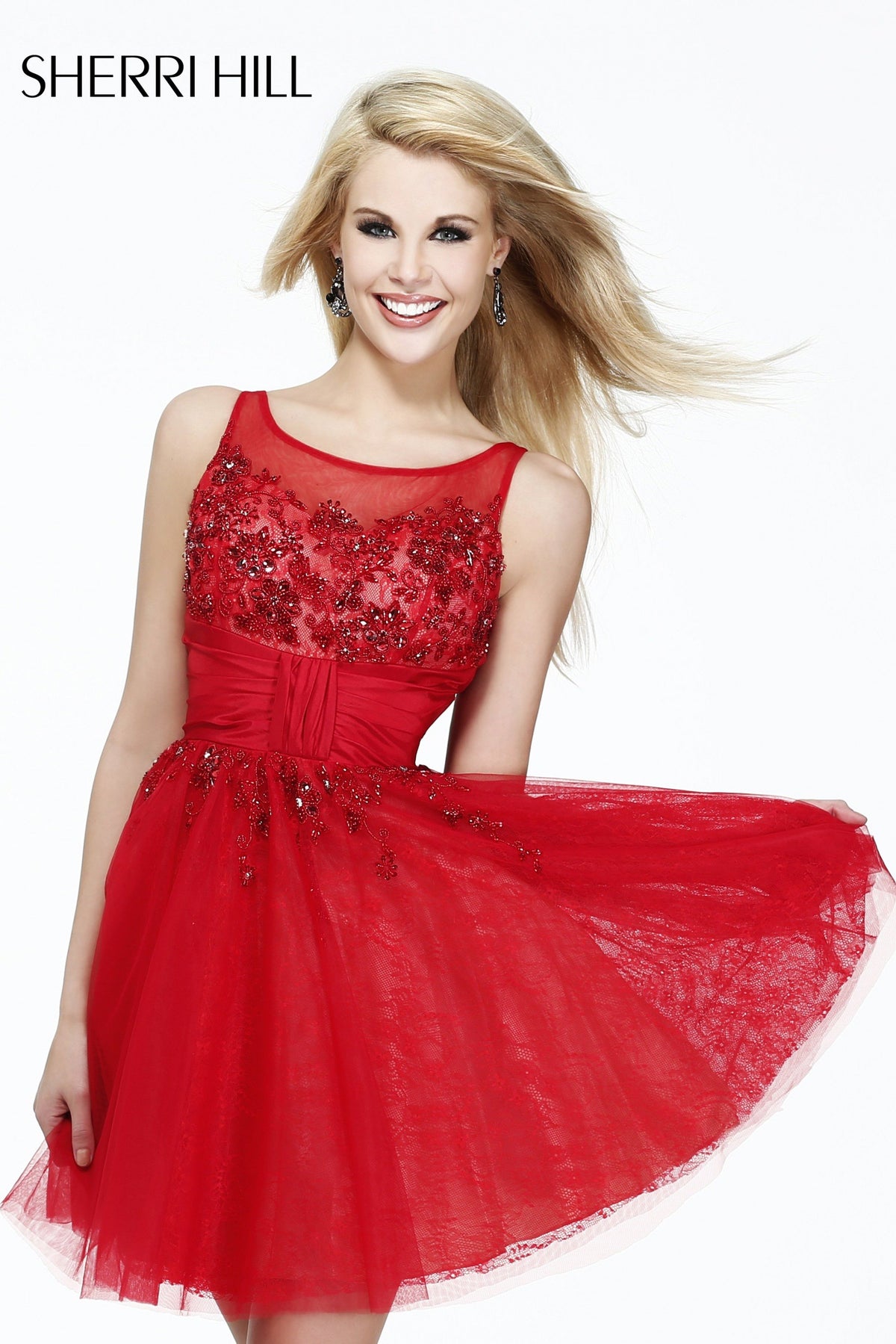 Sherri Hill 21200 beaded cocktail dress with tulle skirt