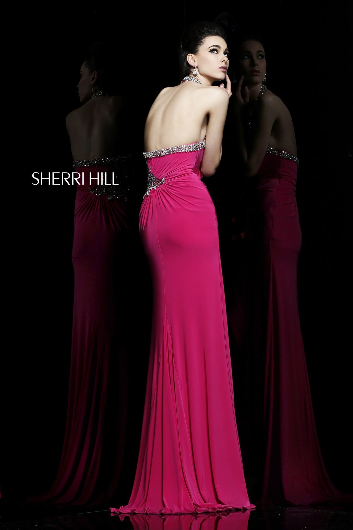 Sherri Hill 11041 beaded jersey gown in fuchsia