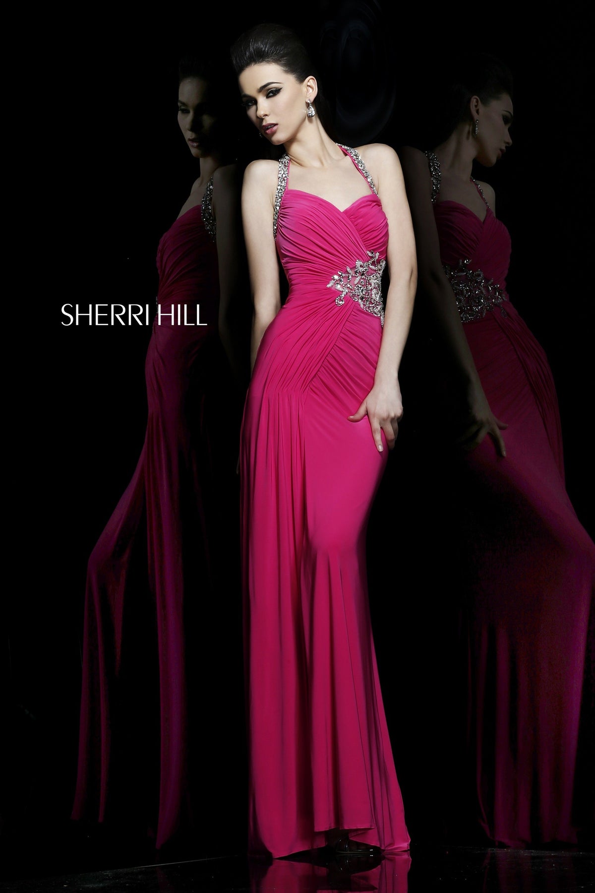 Sherri Hill 11041 beaded jersey gown in fuchsia