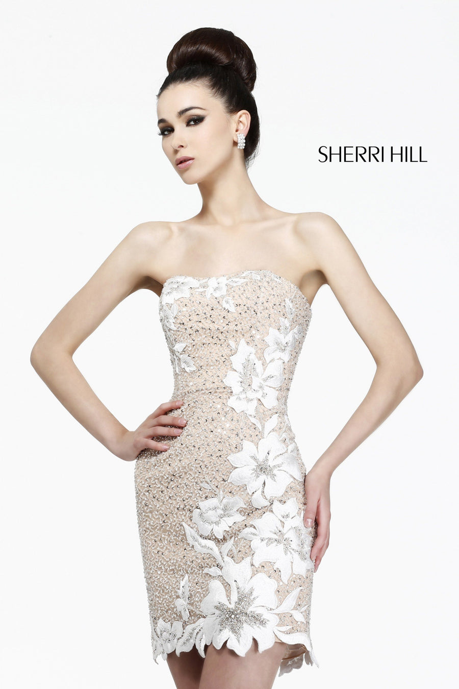 Sherri Hill style 21199 in ivory/silver