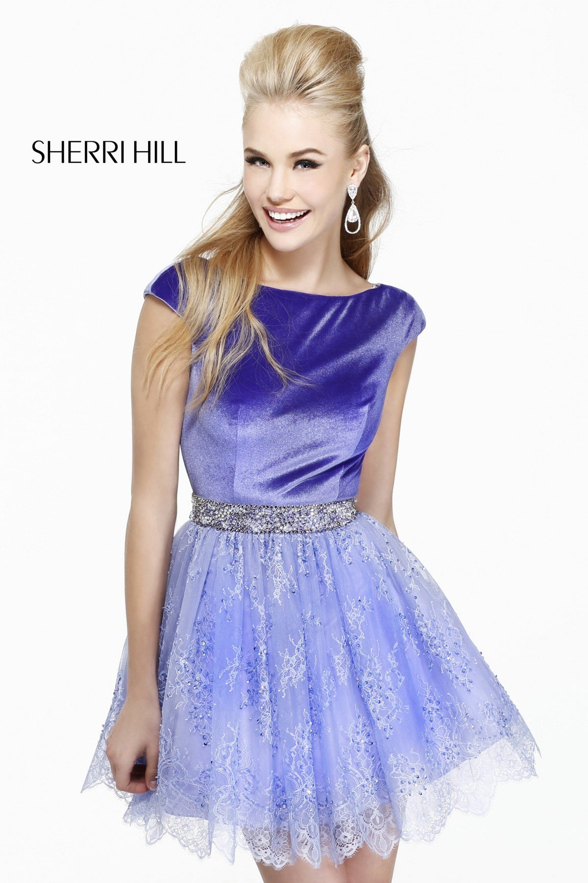 Sherri Hill 21206 cap-sleeve cocktail dress with beaded waist
