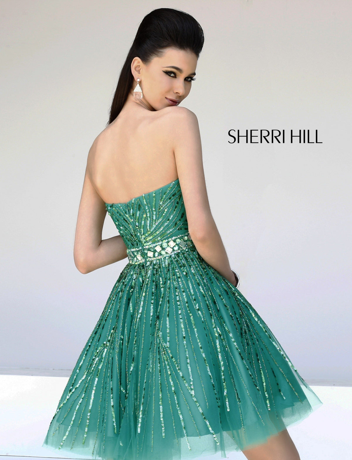 Sherri Hill 8522 sweetheart sequin cocktail dress with tulle skirt
