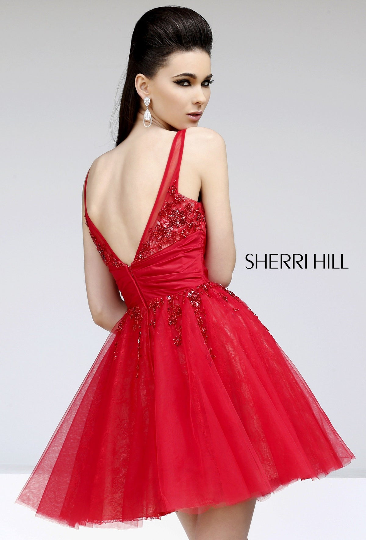 Sherri Hill 21200 beaded cocktail dress with tulle skirt