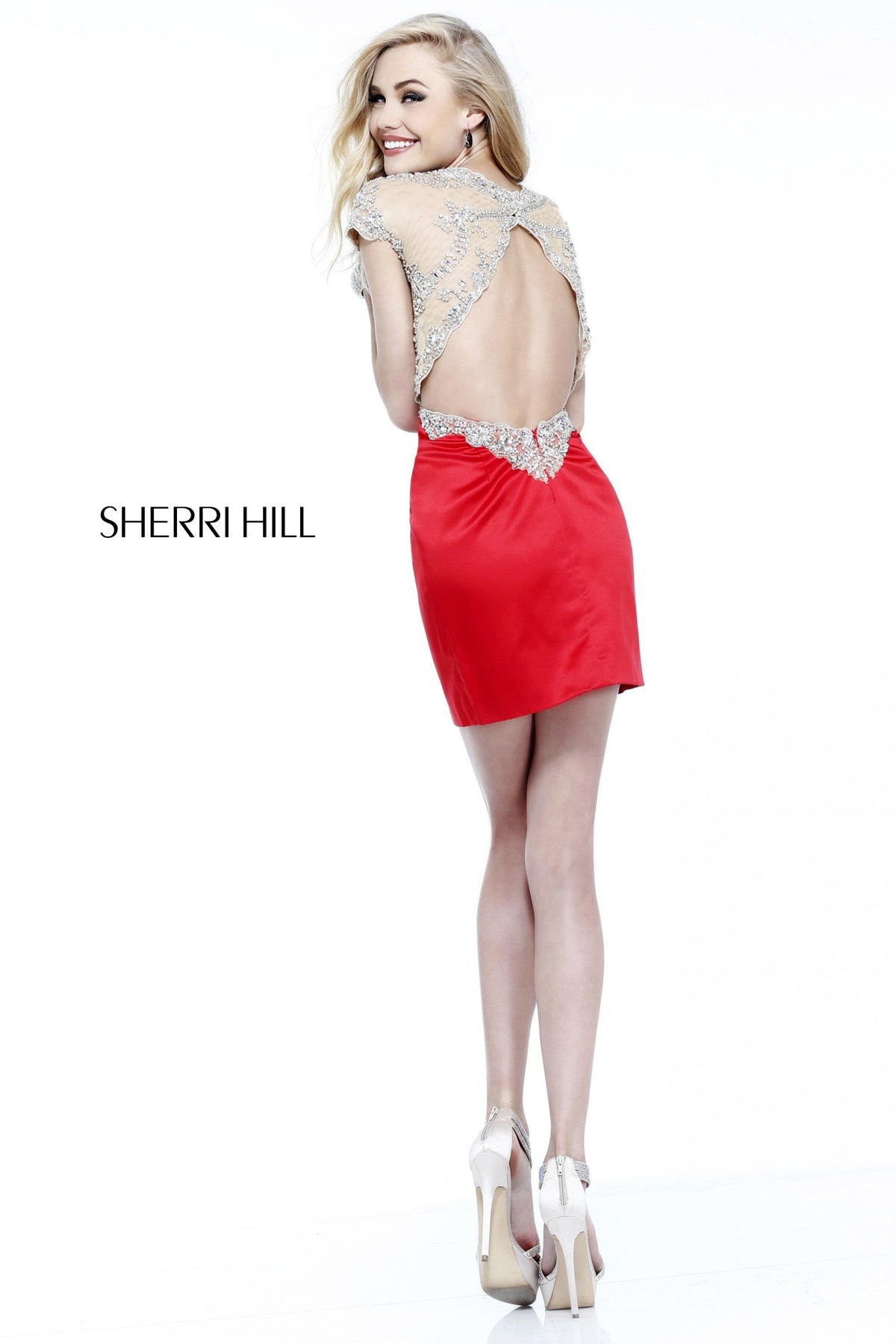 Sherri Hill 21222 cap-sleeve beaded fitted cocktail dress