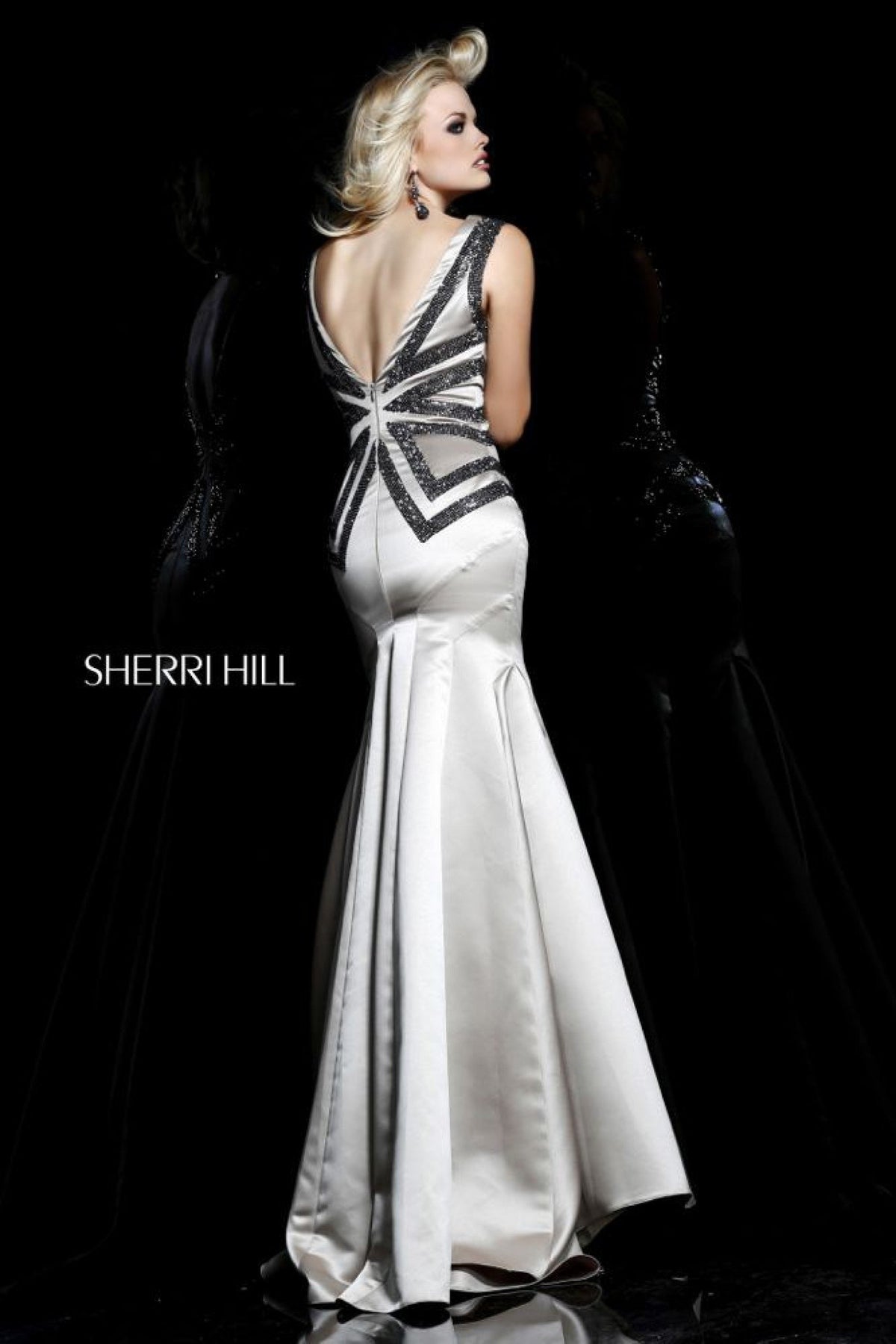 Sherri Hill 9950 beaded mermaid gown in dark nude