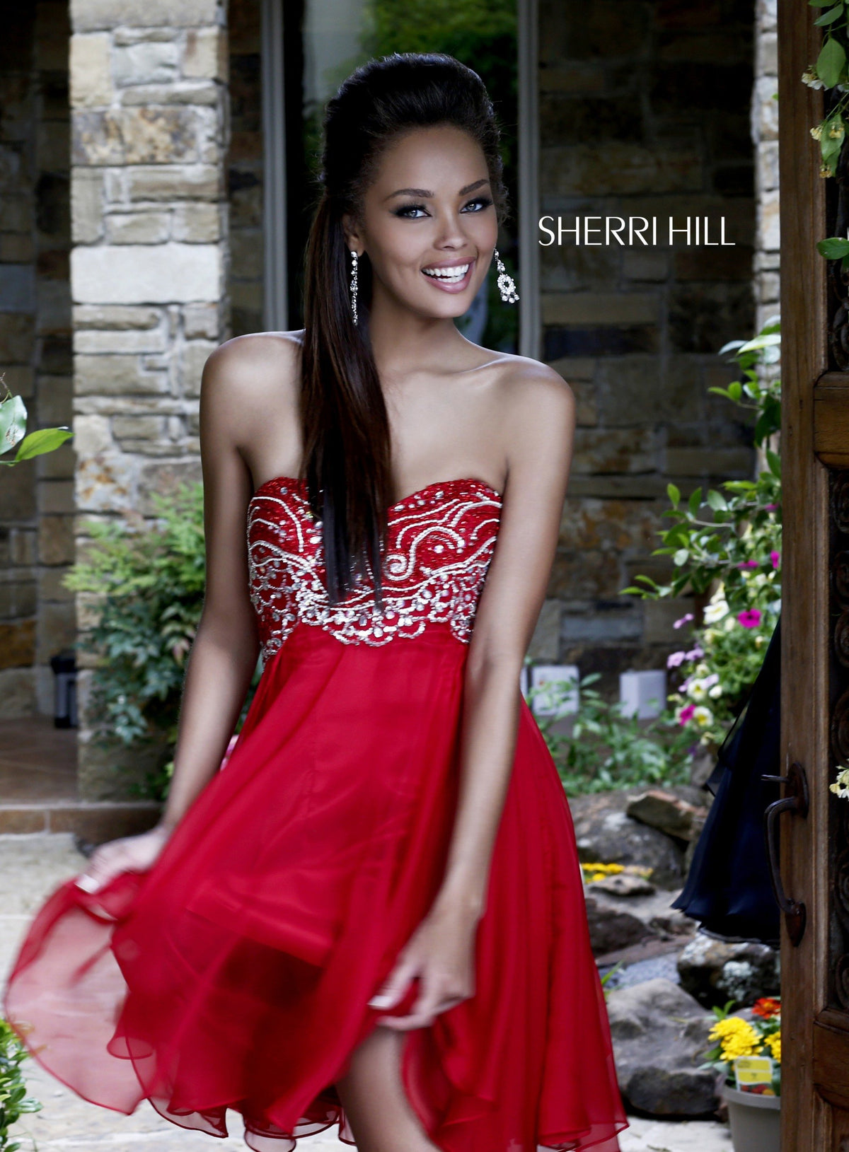 Sherri Hill 3880 sweetheart beaded cocktail dress in red