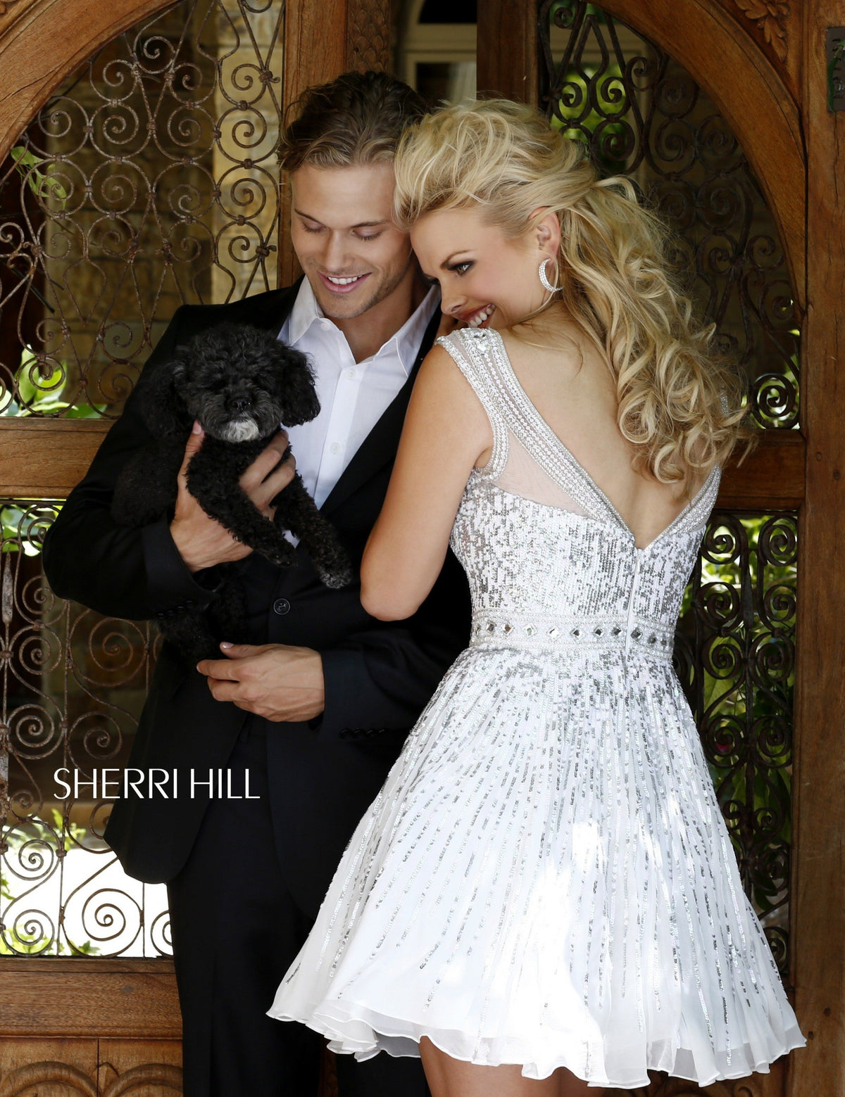 Sherri Hill 8518 beaded cocktail dress with full skirt