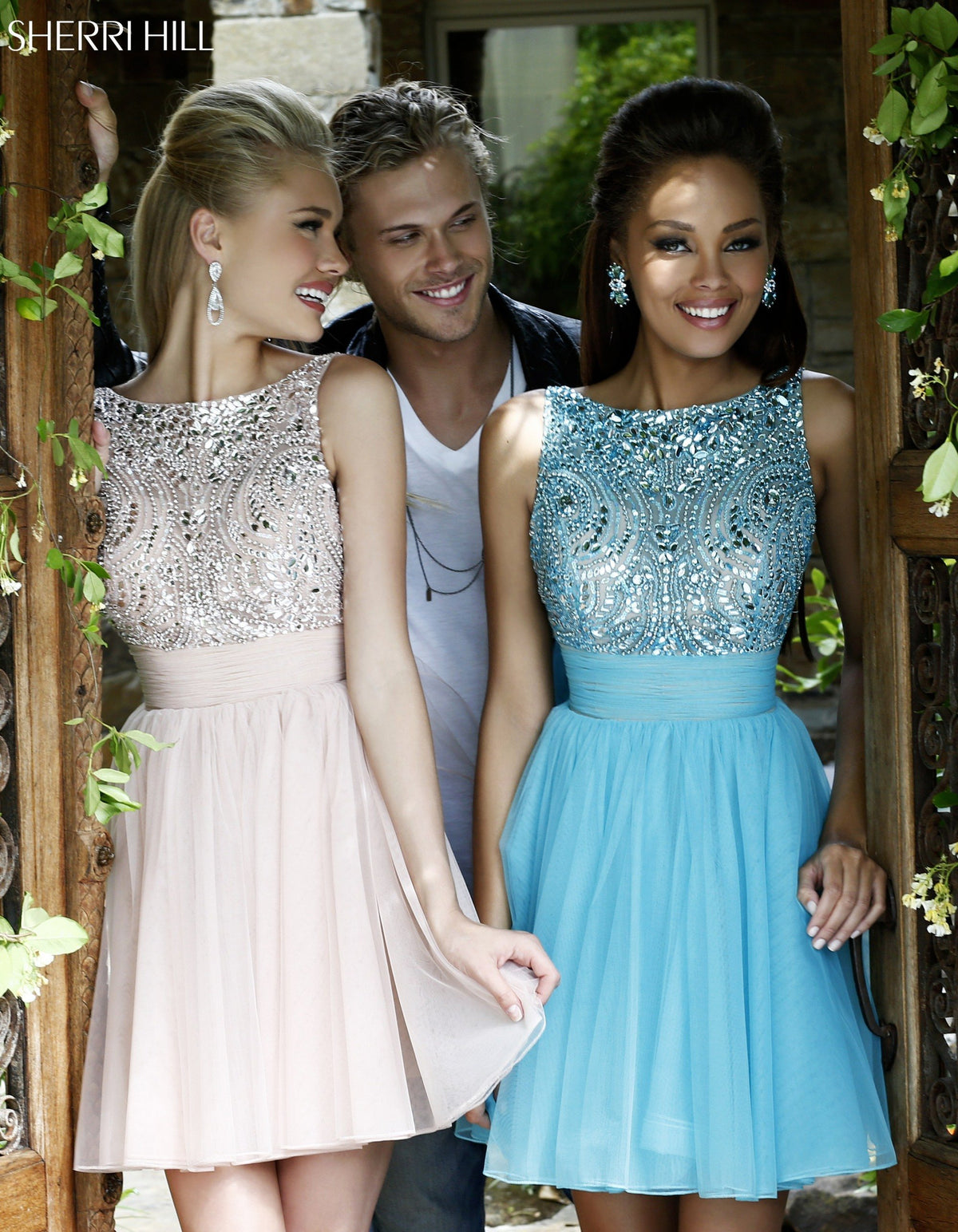Sherri Hill 11032 beaded bodice cocktail dress with tulle skirt