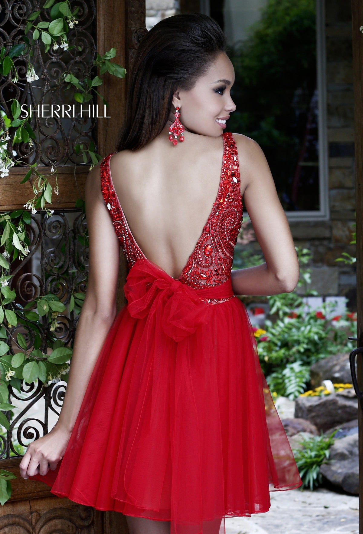 Sherri Hill 11032 beaded bodice cocktail dress with tulle skirt