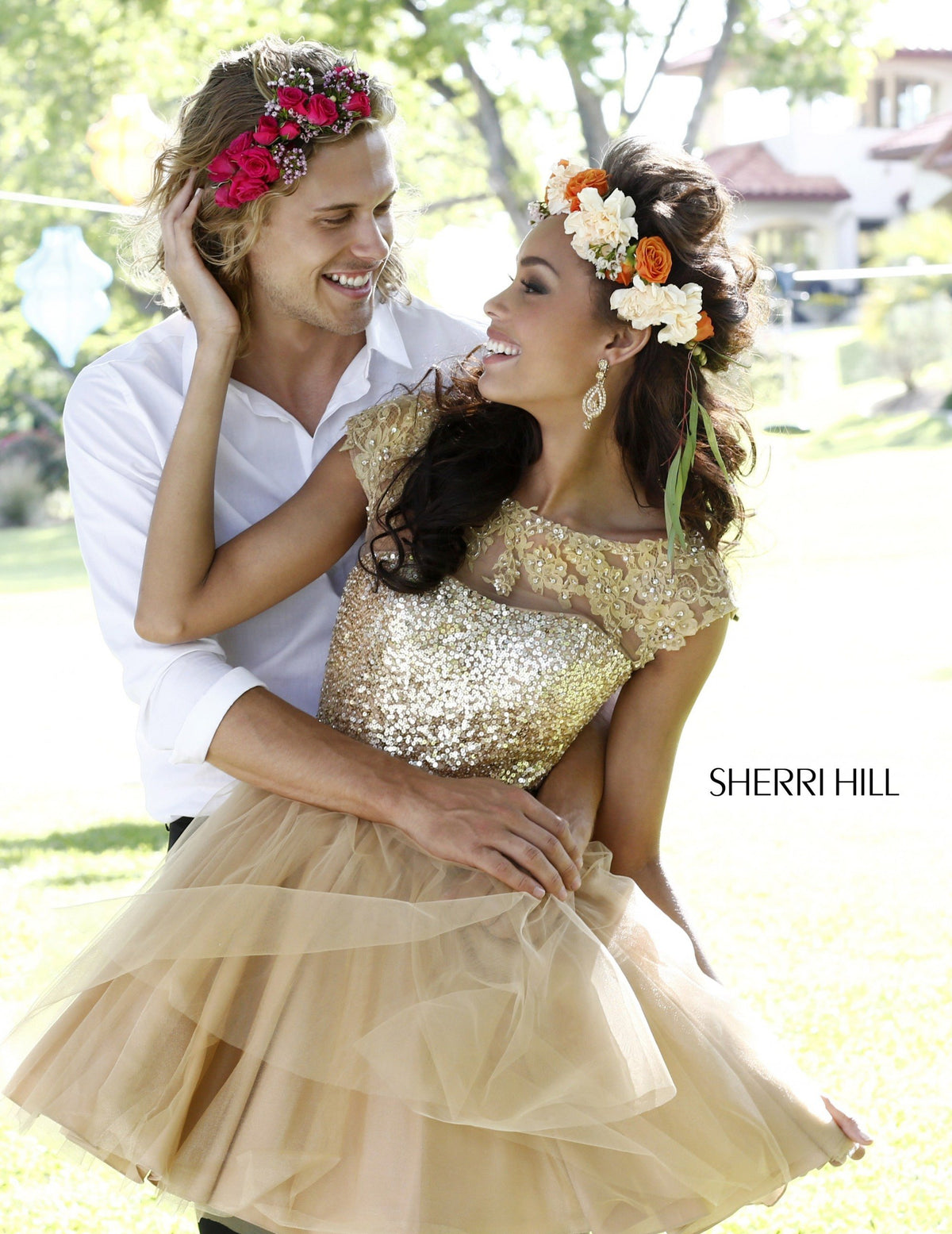 Sherri Hill 21217 cap-sleeve lace cocktail dress with tulle skirt