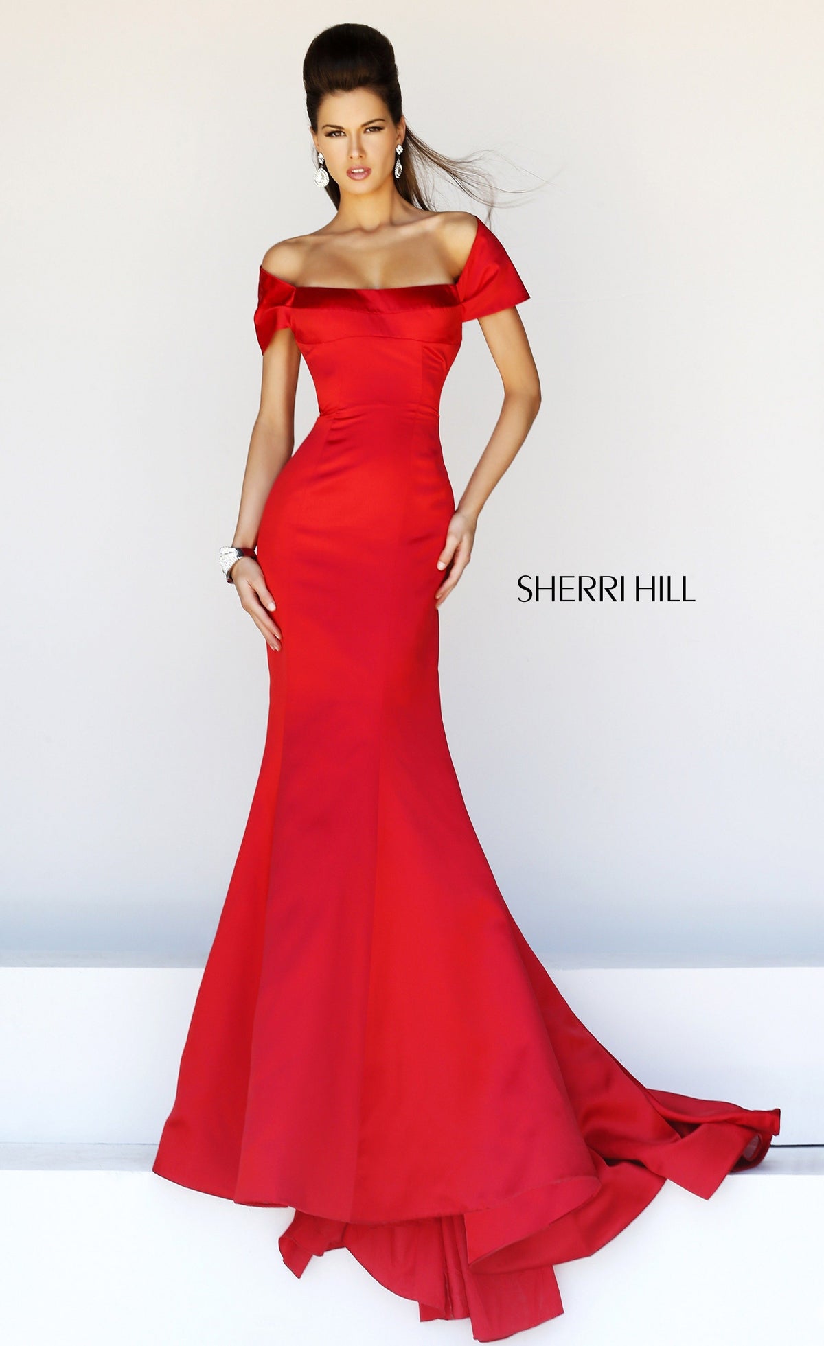 Sherri Hill 21221 off-the-shoulder mermaid gown in red