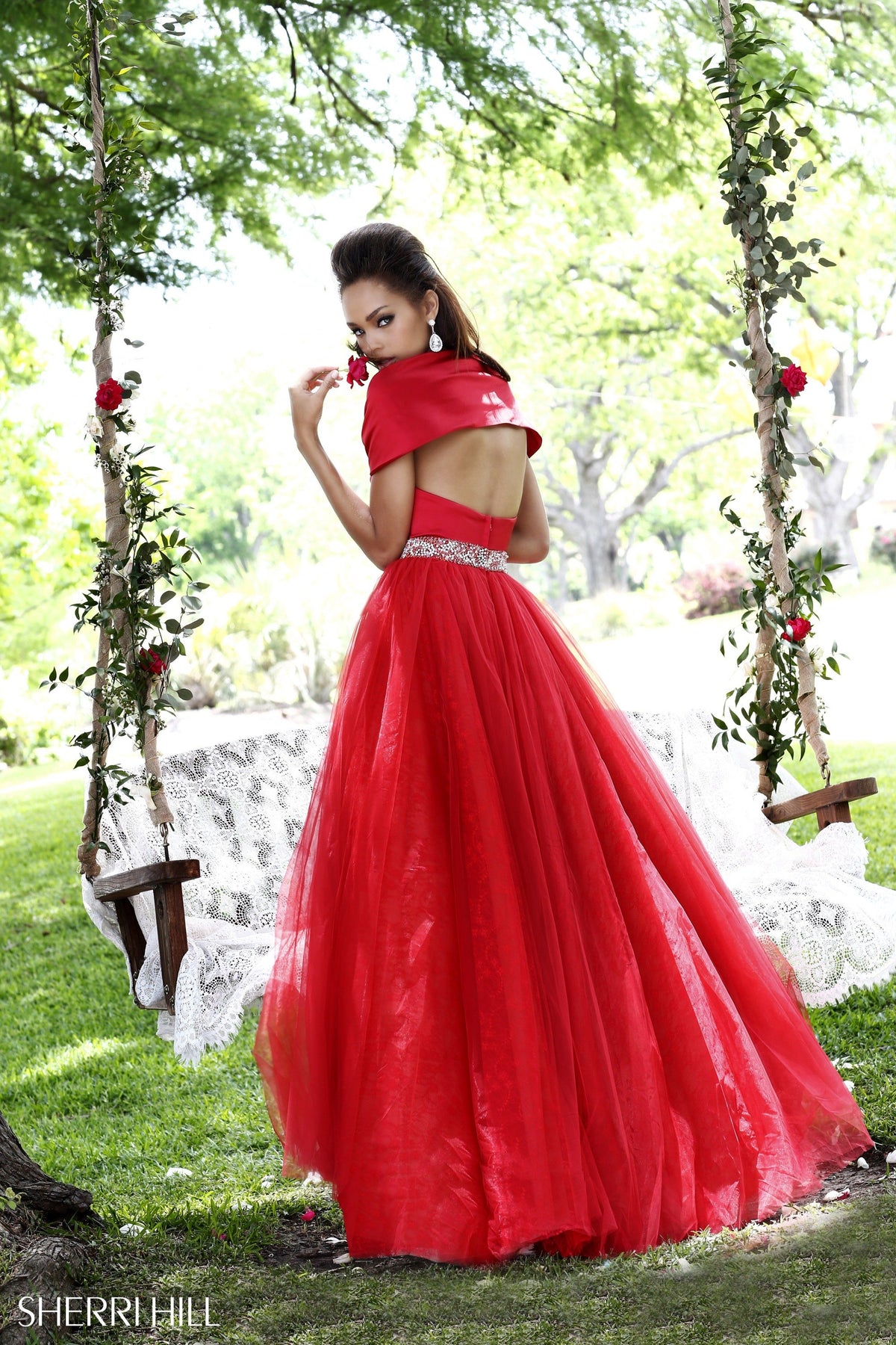 Sherri Hill 21249 two-piece ball gown with crop top