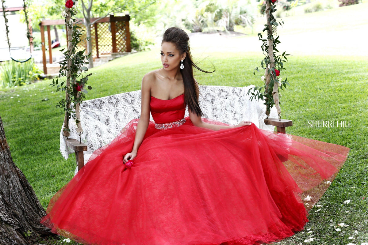 Sherri Hill 21249 two-piece ball gown with crop top