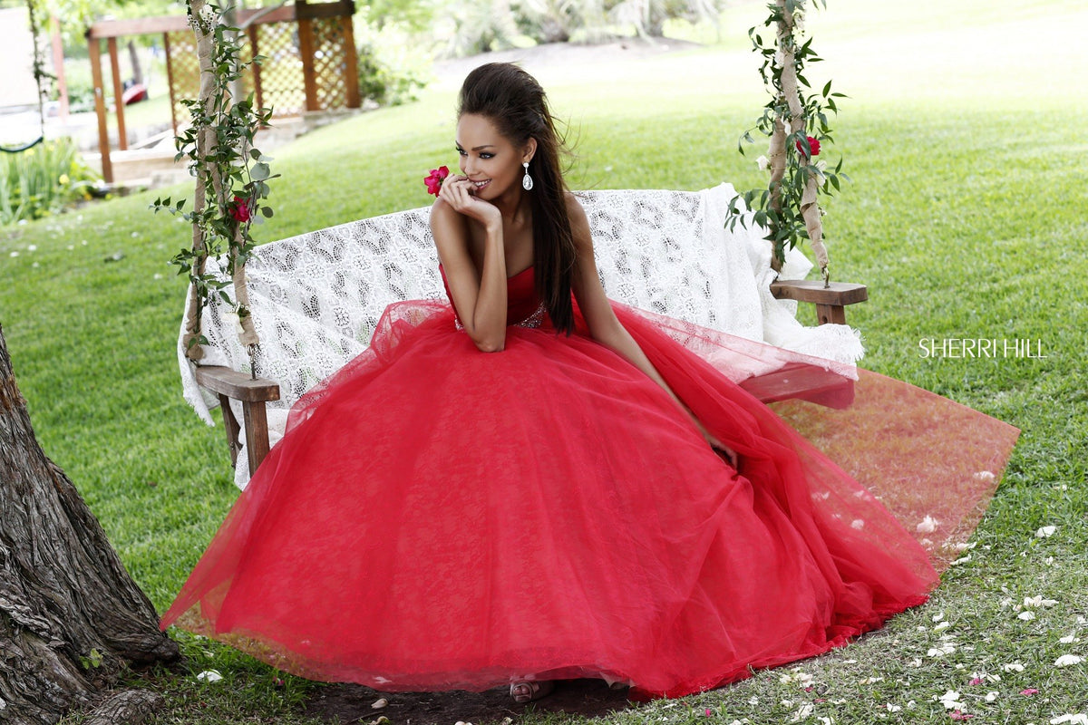 Sherri Hill 21249 two-piece ball gown with crop top