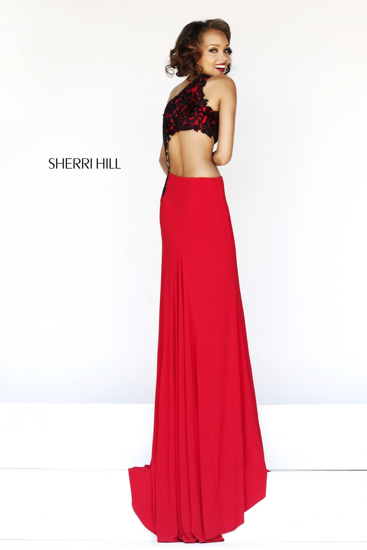 Sherri Hill 21252 one-shoulder two-piece gown with slit