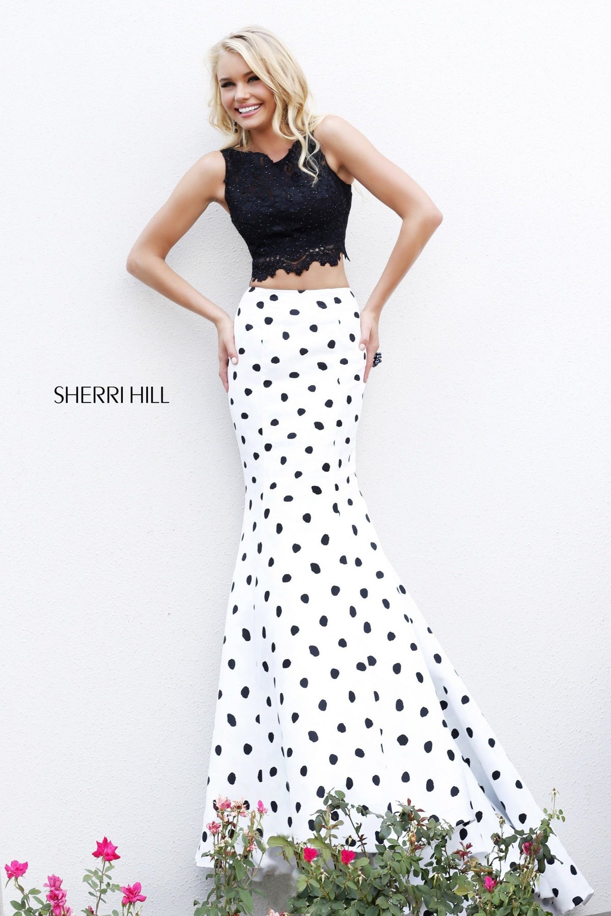 Sherri Hill 21260 two-piece polka dot mermaid gown