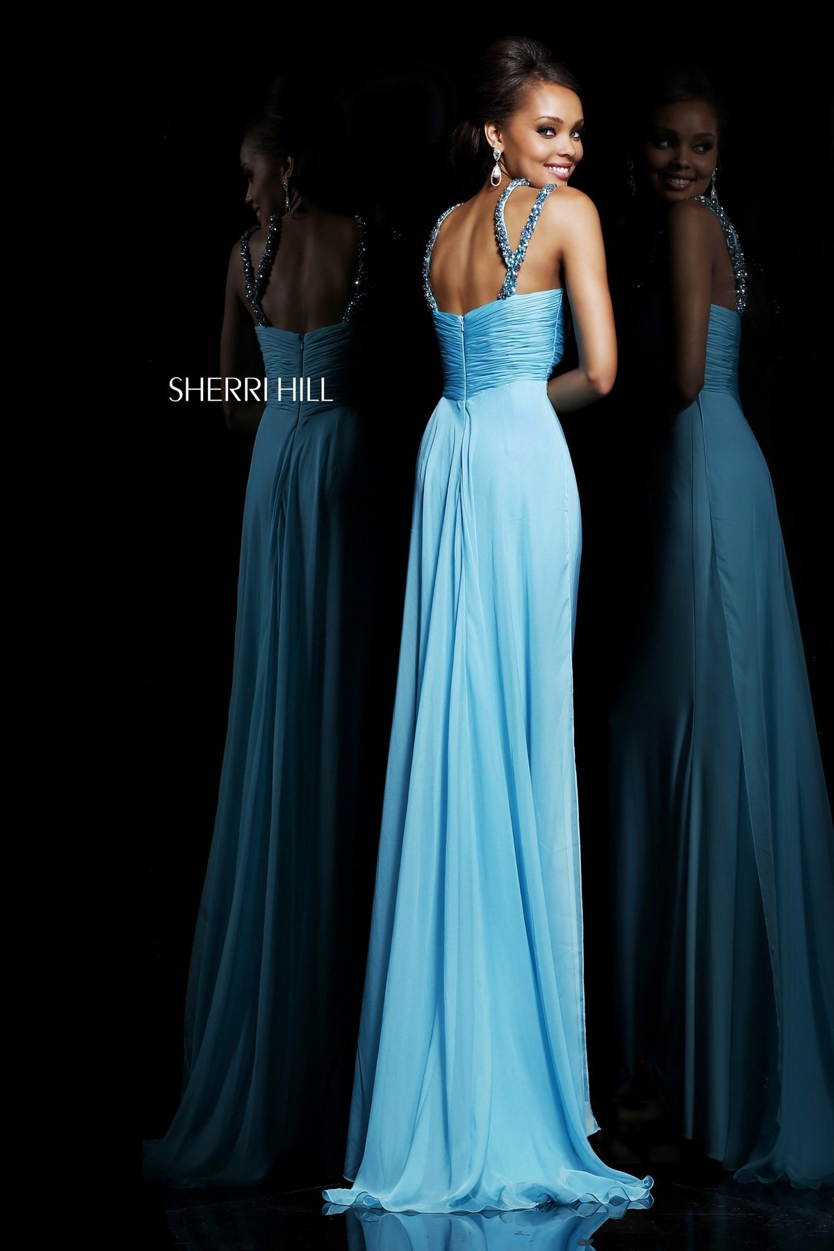 Sherri Hill 11071 halter jersey gown with beaded neckline