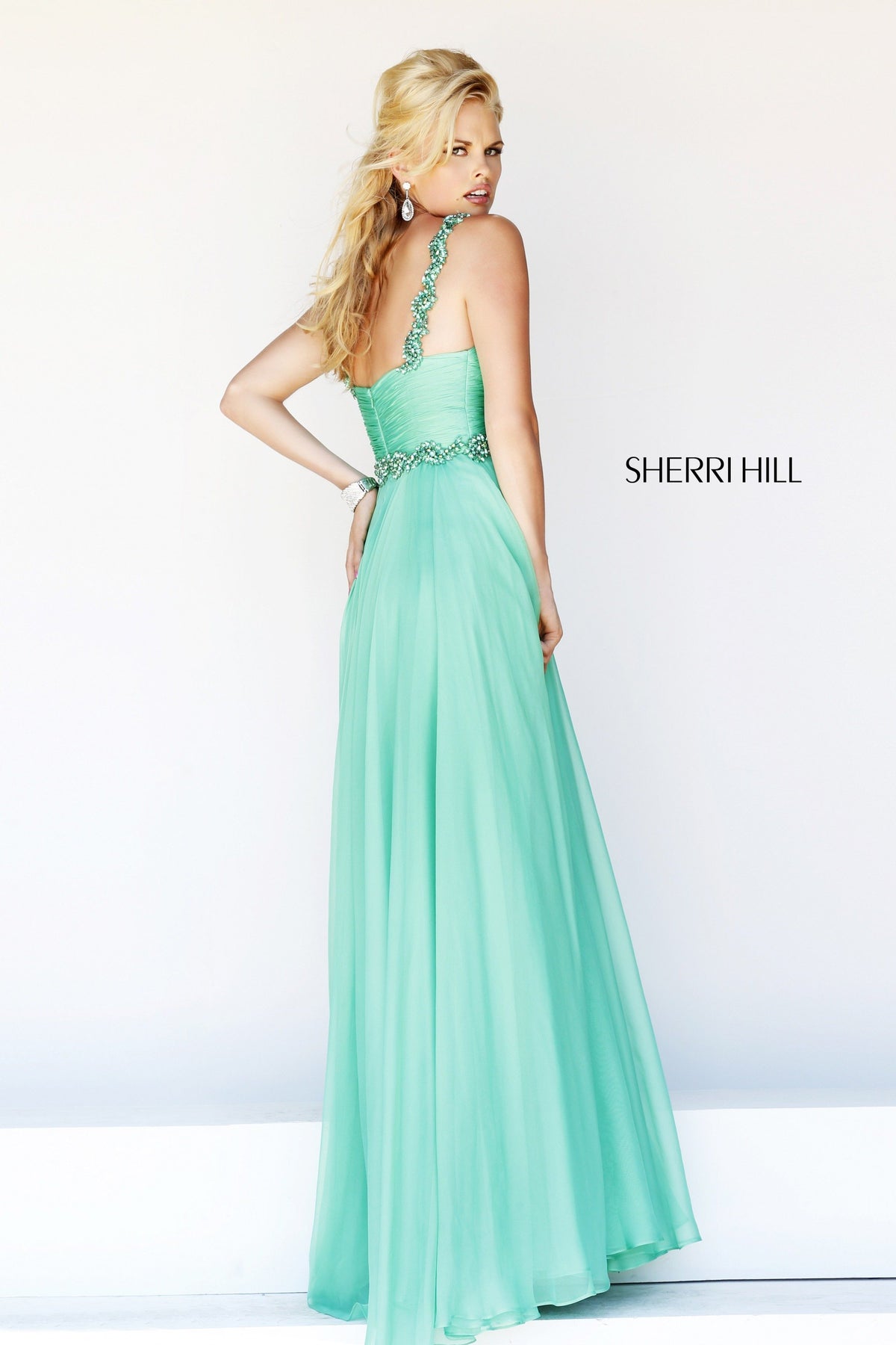 Sherri Hill 11072 one-shoulder chiffon gown