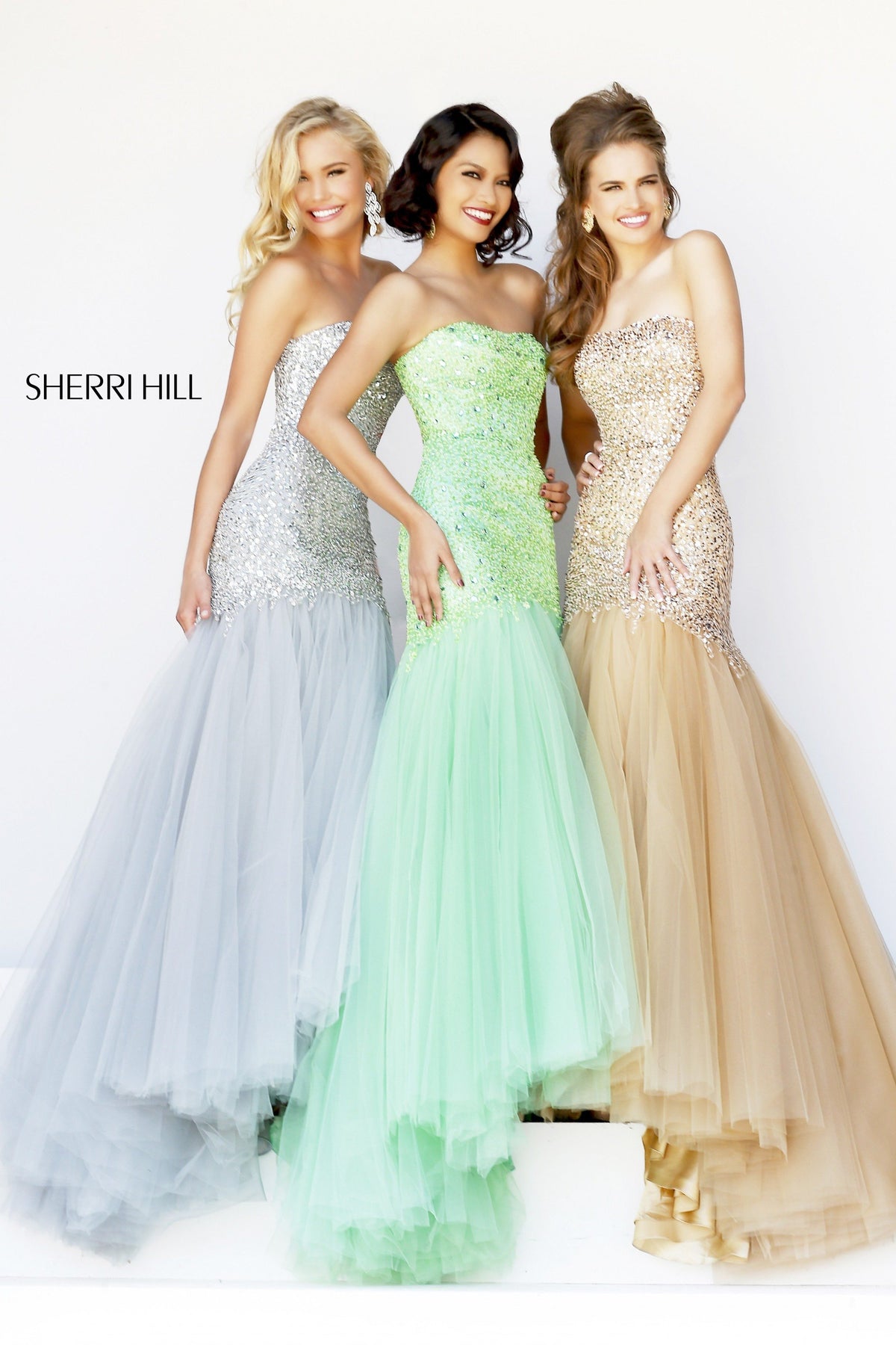 Sherri Hill 21280 strapless mermaid gown in silver