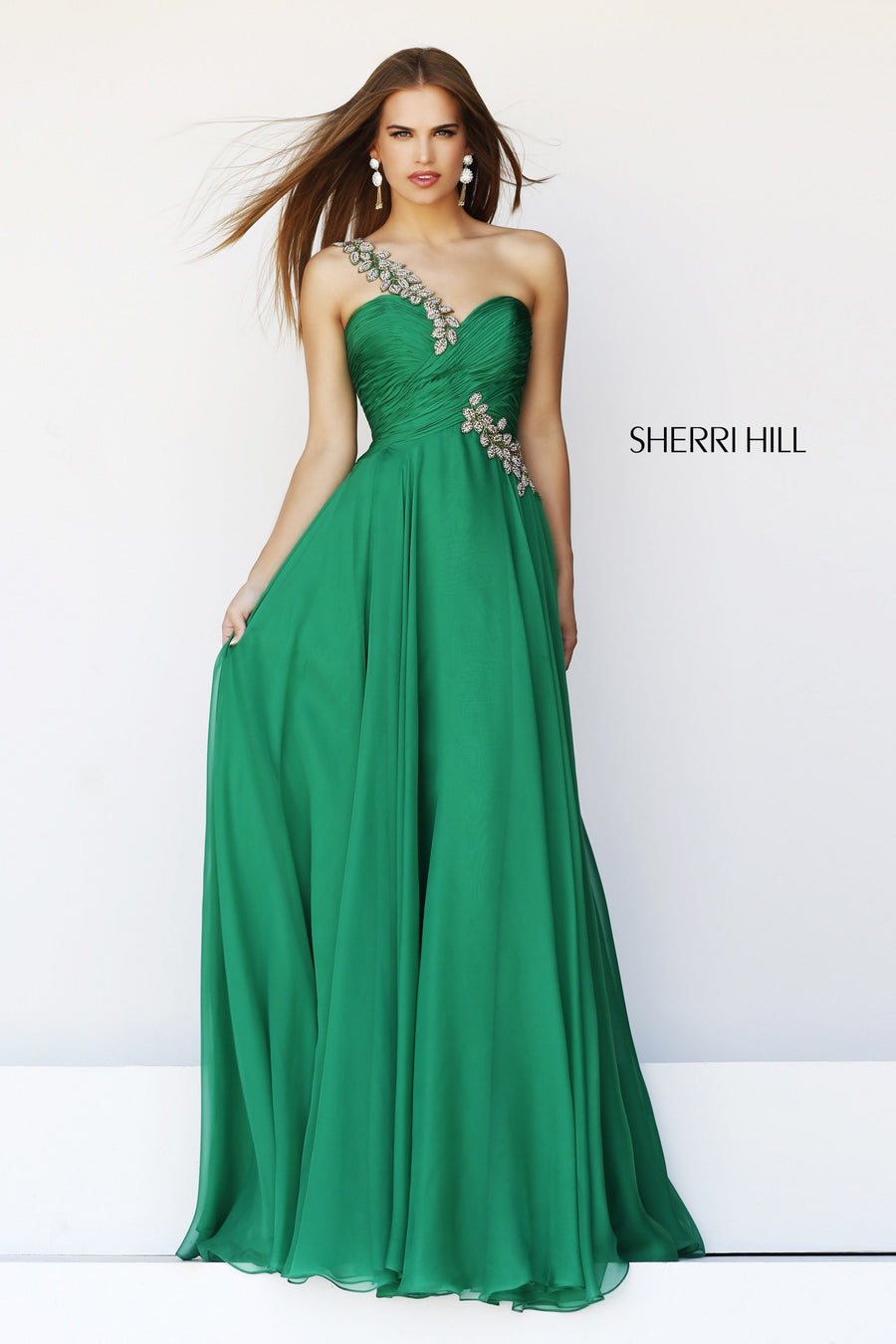 Sherri Hill style 11073 in emerald, Sweetheart Chiffon Gown
