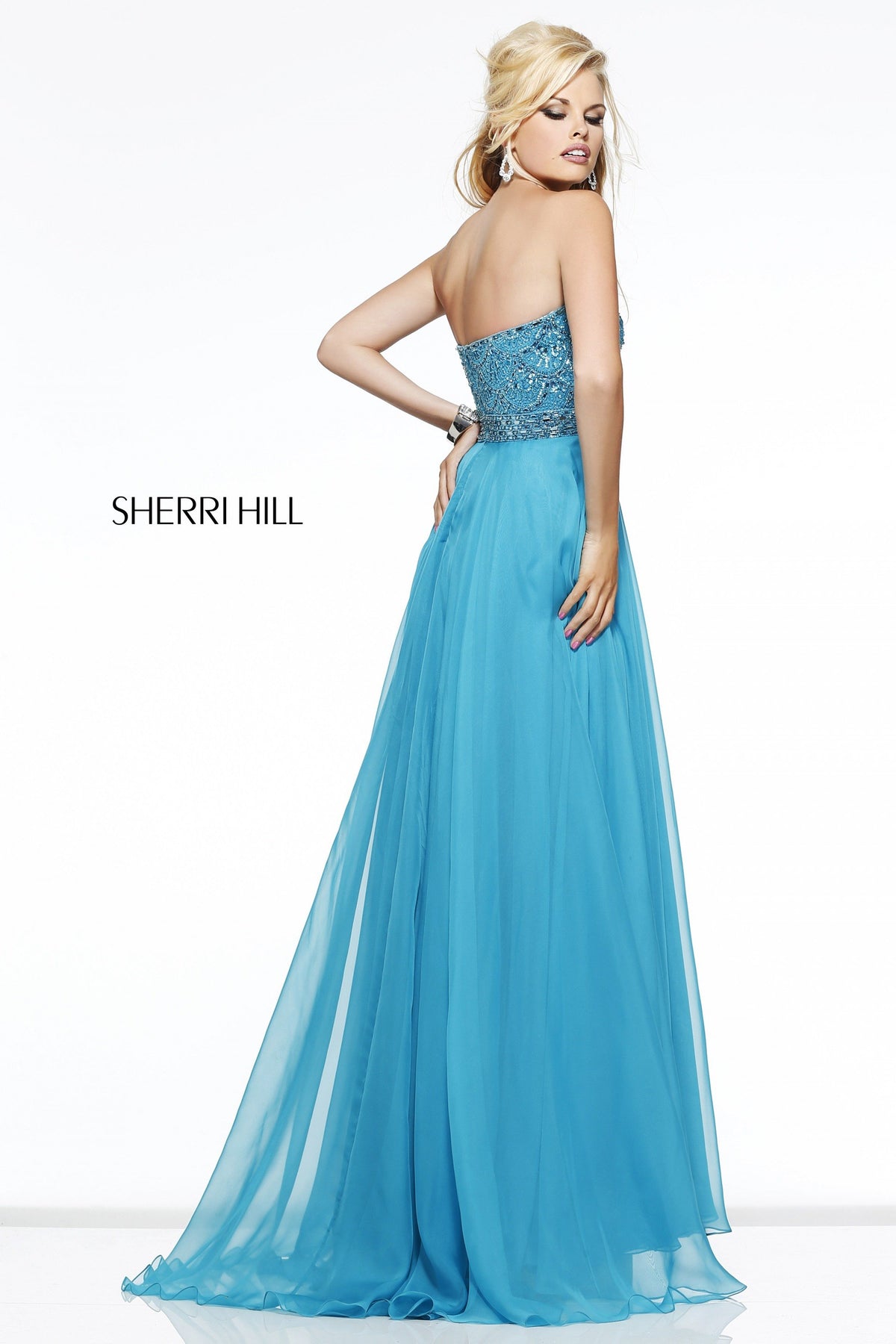 Sherri Hill 11075 strapless beaded bodice tulle gown