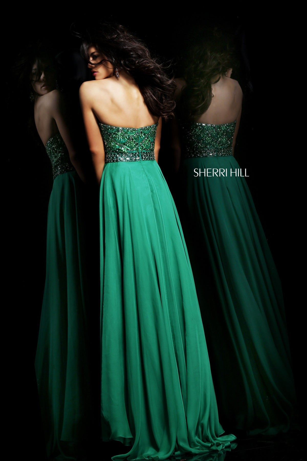 Sherri Hill 11075 strapless beaded bodice tulle gown