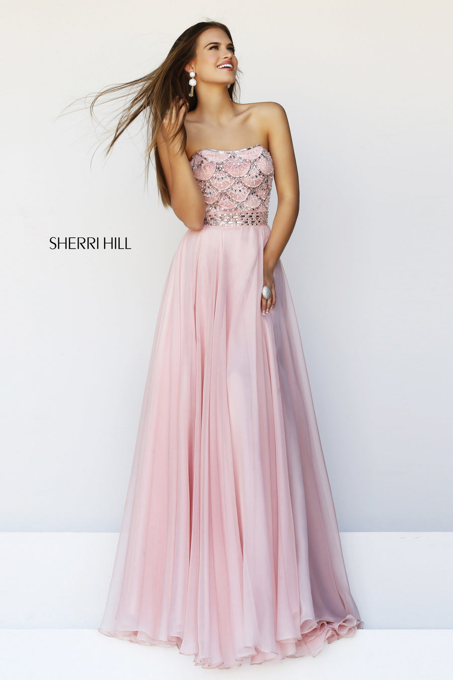 Sherri Hill style 11075 in emerald, Strapless Beaded Bodice Tulle Gown