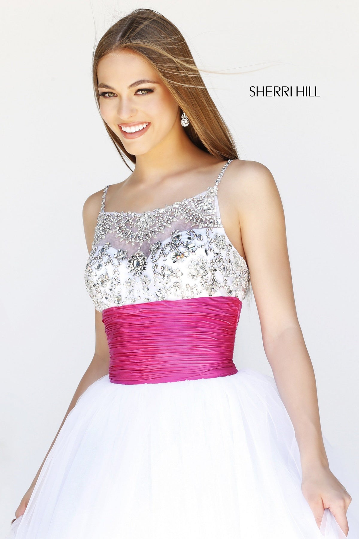 Sherri Hill 21288 strapless tulle ball gown with beaded waist