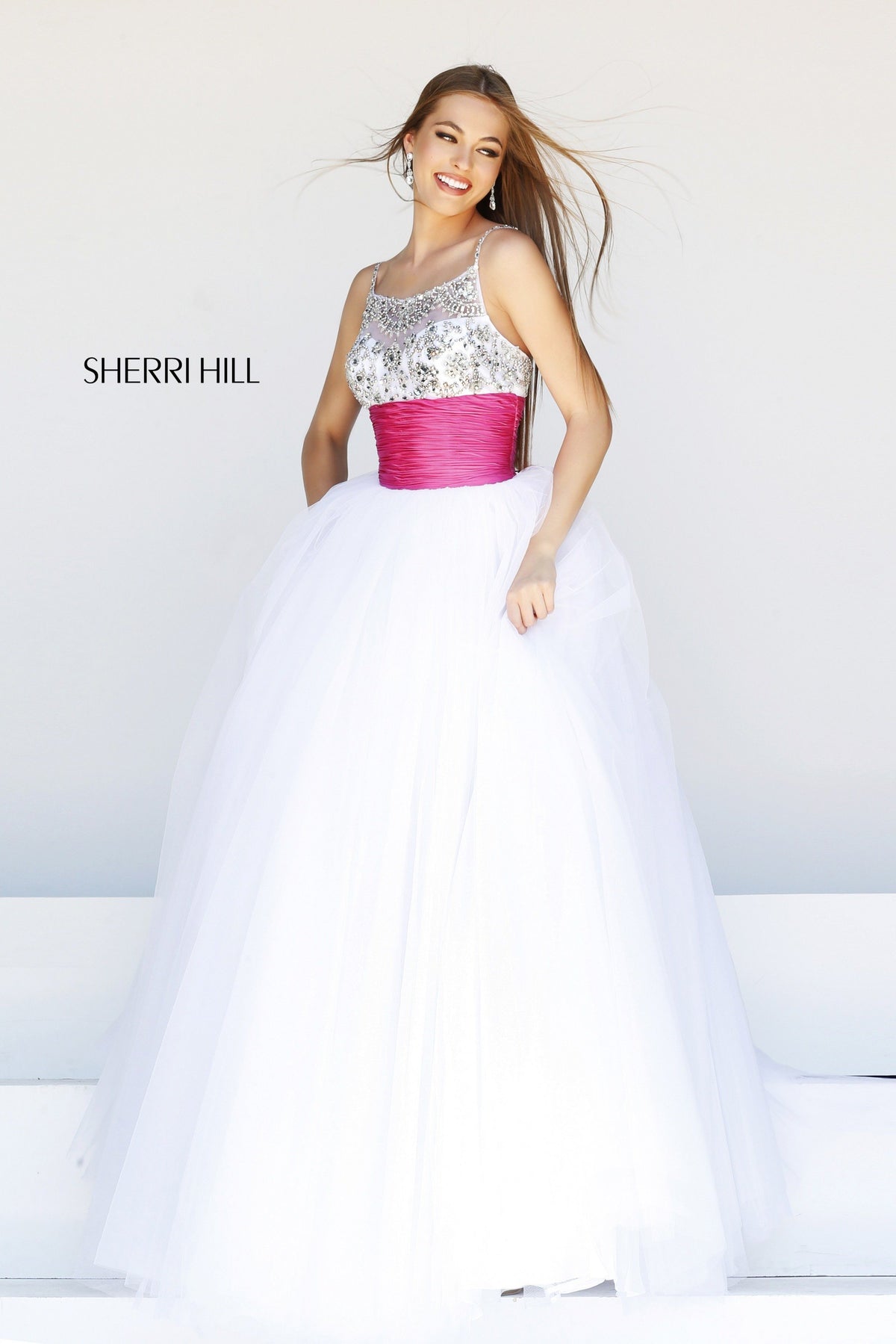 Sherri Hill 21288 strapless tulle ball gown with beaded waist