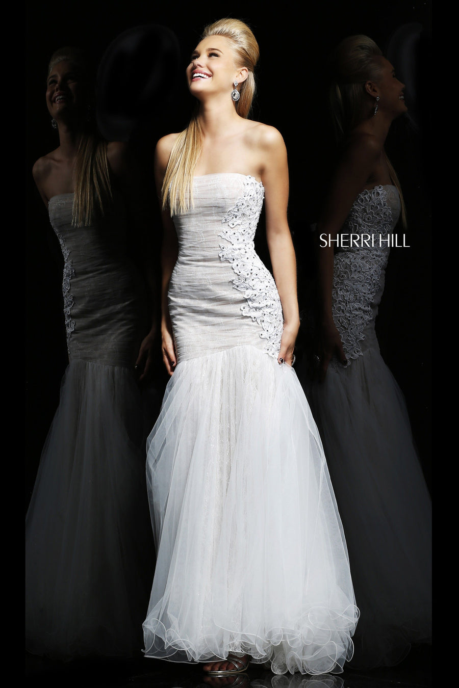 Sherri Hill style 21293 in ivory/nude, Strapless Beaded Mermaid Gown