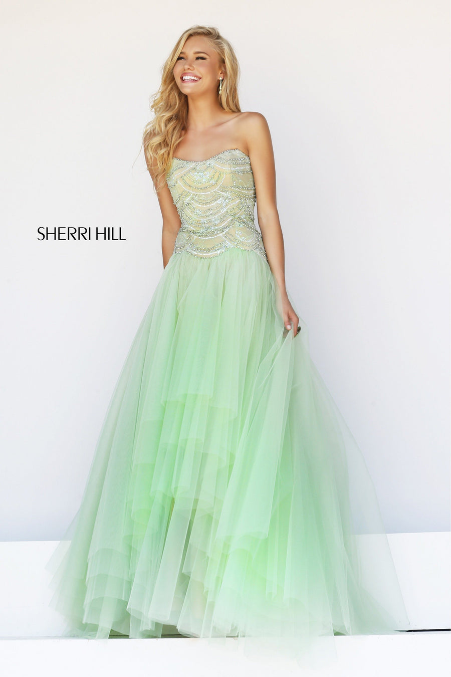 Sherri Hill style 11082 in ivory/nude, Beaded Bodice Tulle Gown