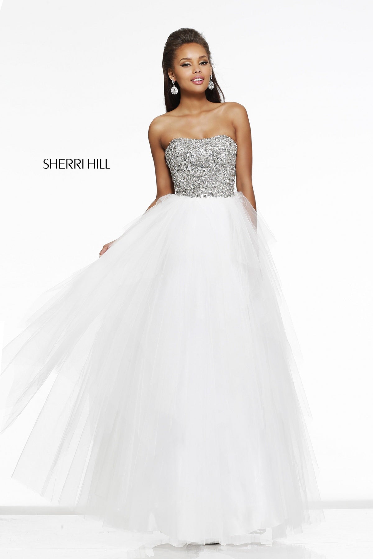 Sherri Hill 11085 strapless beaded tulle ball gown in ivory