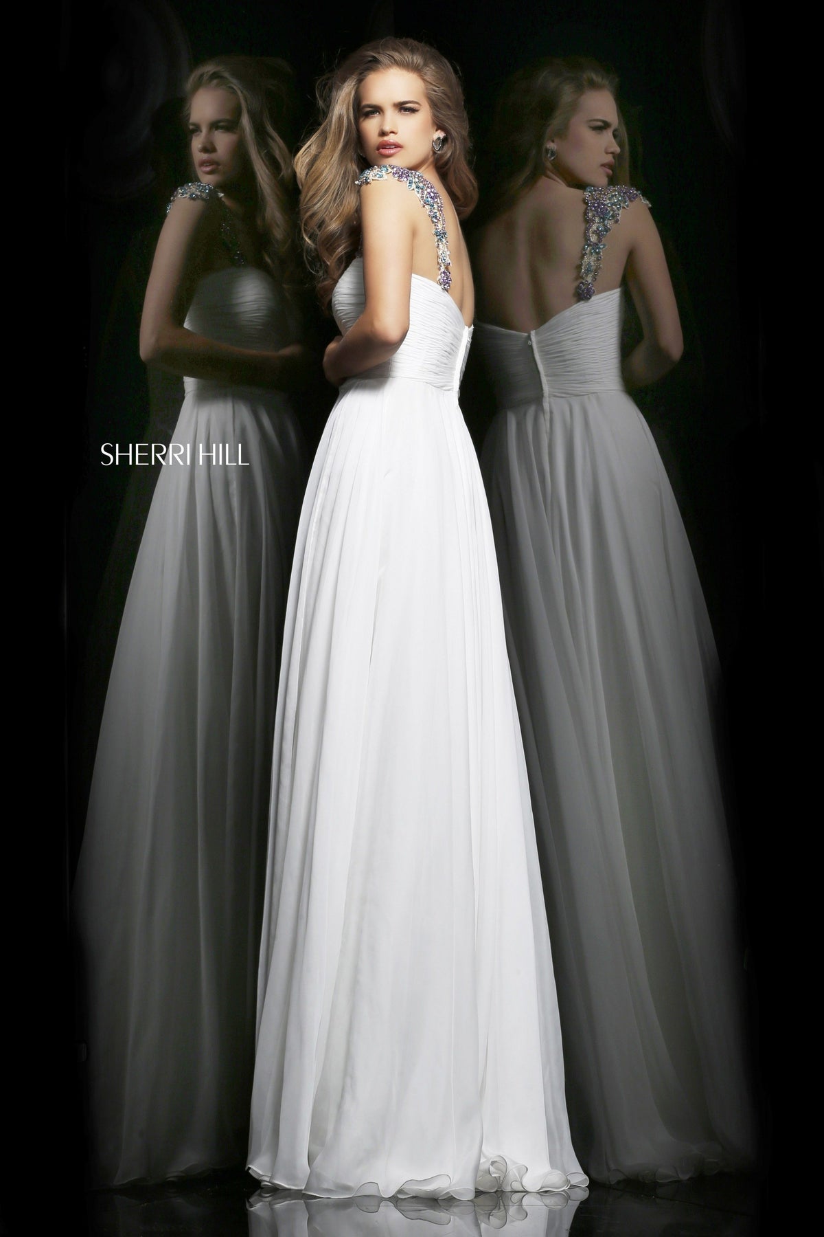 Sherri Hill 11087 cap-sleeve ruched chiffon gown